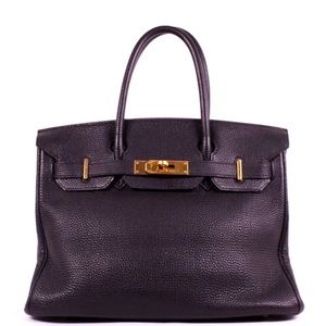 HERMES Black Noir Taurillon Clemence Leather BIRKIN 30 Bag GHW